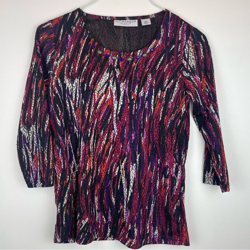 Sag Harbor Petite Small Multicolor Abstract Tunic Top
